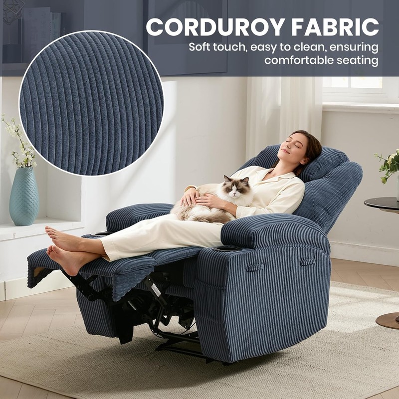 Electric Massage Recliner with Heat,Corduroy Adjustable Chair with Pockets Blue gallery