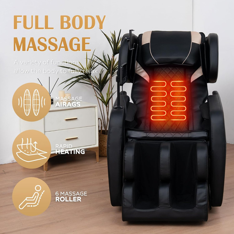 Zero Gravity Massage Chair with Heat, Bluetooth, and 10 Rollers - Black gallery