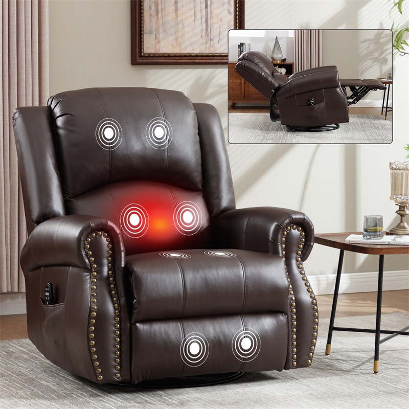 Manual Recliner Chair with Heat Therapy and Massage Function Heavy Duty Brown