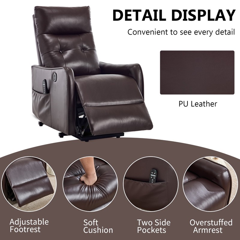 Brown Power Lift Recliner Chair with Massage, Heat & USB, 155° Max Recline gallery