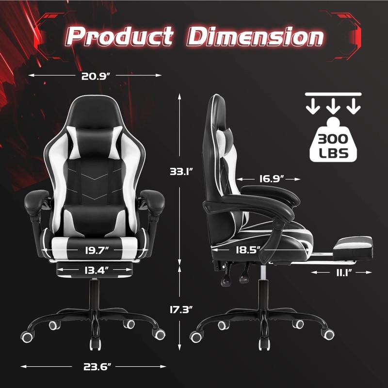 Shahoo Gaming Chair with Footrest and Massage Lumbar Support, Ergonomic Compu... gallery