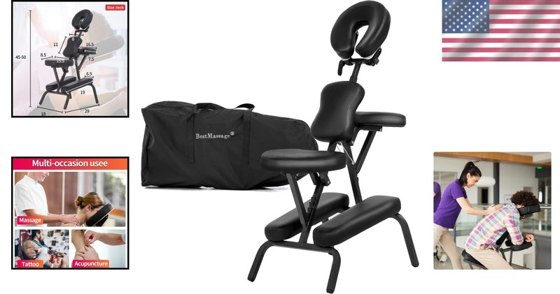 Professional Tattoo Massage Chair - Black, Durable Metal Frame, Water/Oil Proof gallery