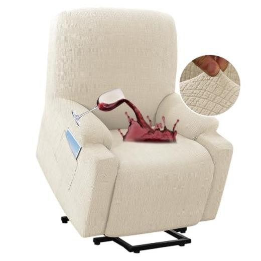 100% Waterproof Stretch Couch Cover Power Lift Recliner Cover for Small Ivory