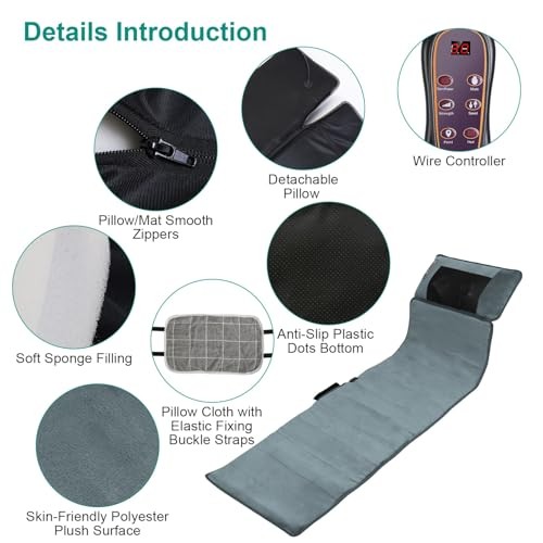 Electric Massage Mat Full Body Massage Ergonomic Vibration 54.33*19.7 Grey2 gallery