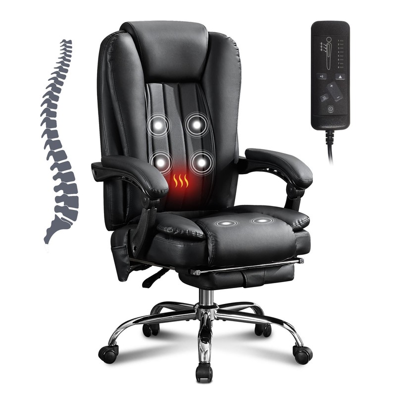 Massage Office Chair with Heat, 6 Vibration Points, Footrest & Wheels