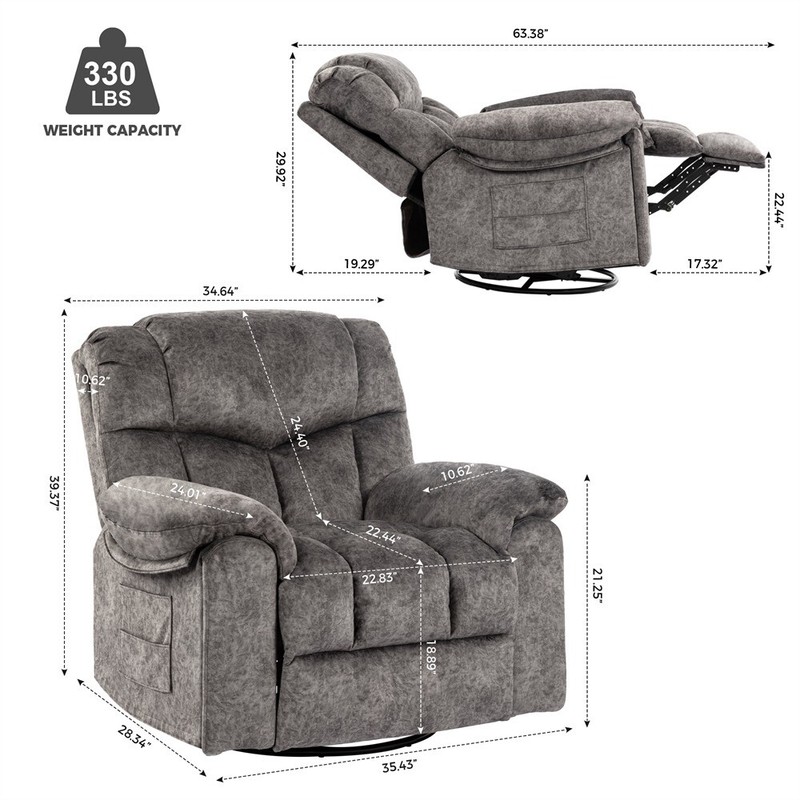 Swivel Rocking Recliner Chair Massage & Heating Bonded Leather Sofa 330lb Load gallery