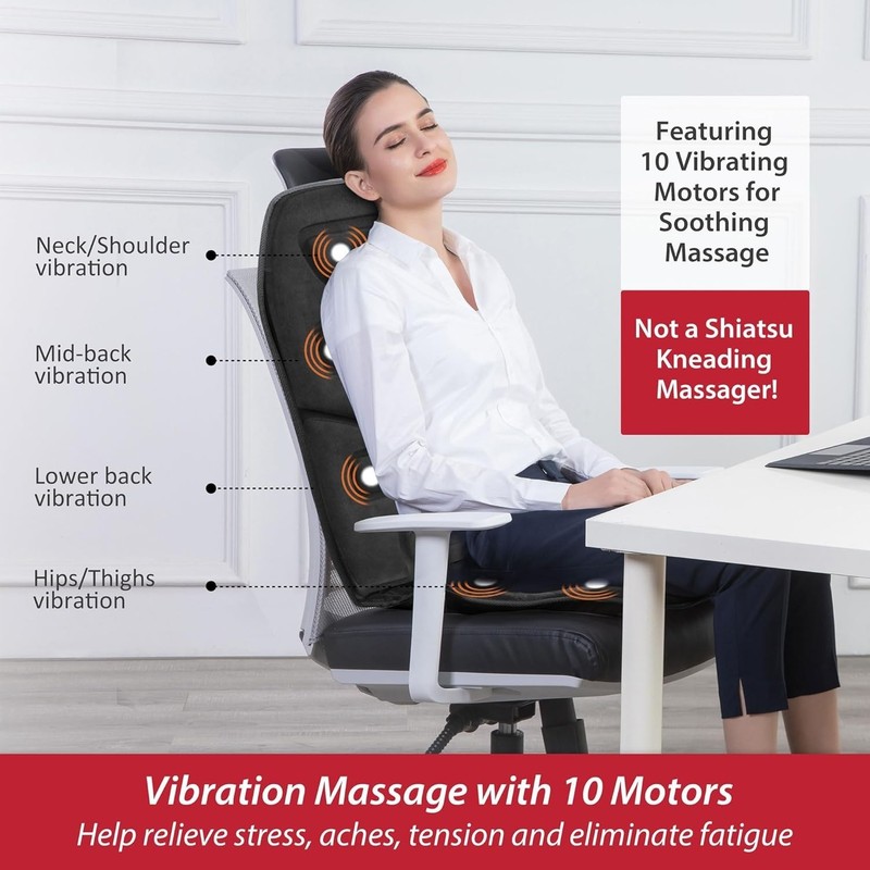 Vibration Back Massager for Office Chair Heated Massage Pad with Auto Shut-Off gallery