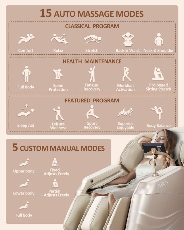 Massage Chair Full Body, 20 Modes Zero Gravity Sl-Track Shiatsu Massage Chair Bu gallery