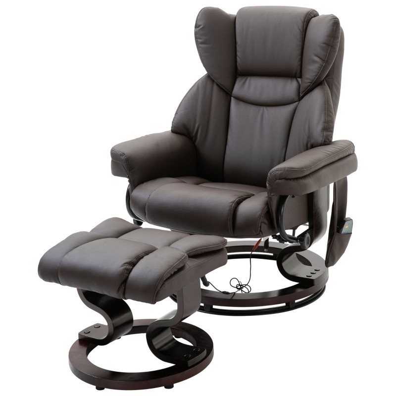 Brown Faux Leather Remote Control Massage Recliner Chair with Ottoman