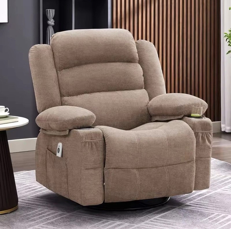 Oversized Swivel Recliner Chair With Heat Massage 360° Nursing Rocker For Adults