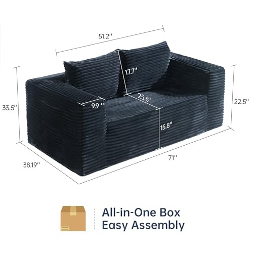Loveseat Sofa, 71" Foam Sofa in a Box, Plush Corduroy Deep Seat Couch, No gallery