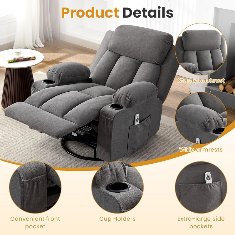 BOSMILLER Swivel Rocker Recliner Chair with Vibration Massage and Lumbar Heating gallery