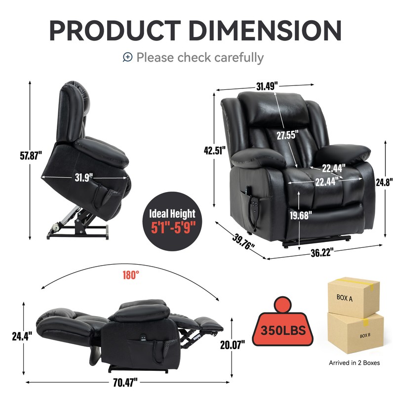 Dual Motor Electric Medium Leather Black Electric Lift Recliner gallery