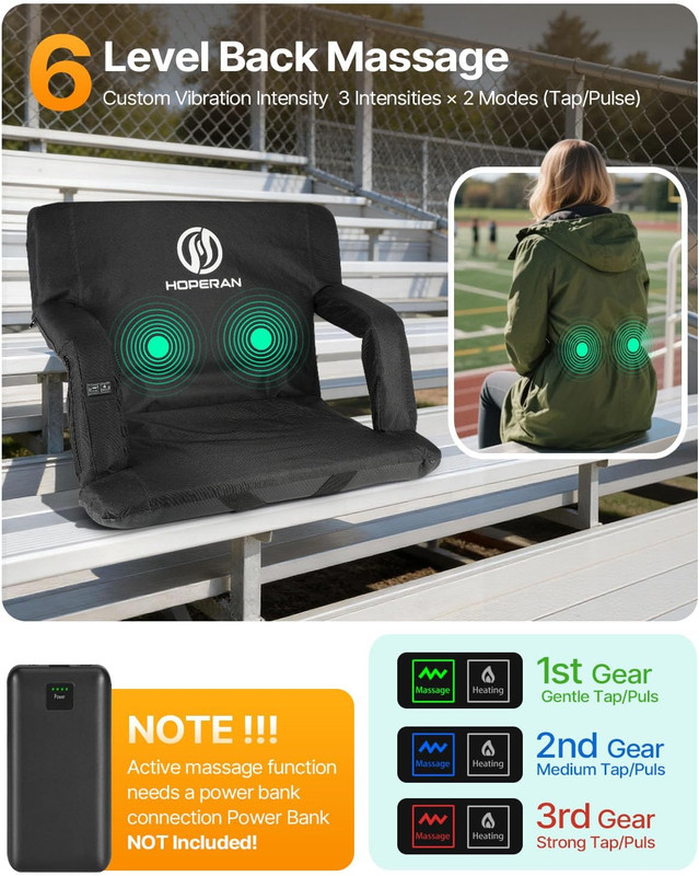 HOPERAN Massage Heated Stadium Seats for Bleachers with Back Support & Lumbar Pi gallery