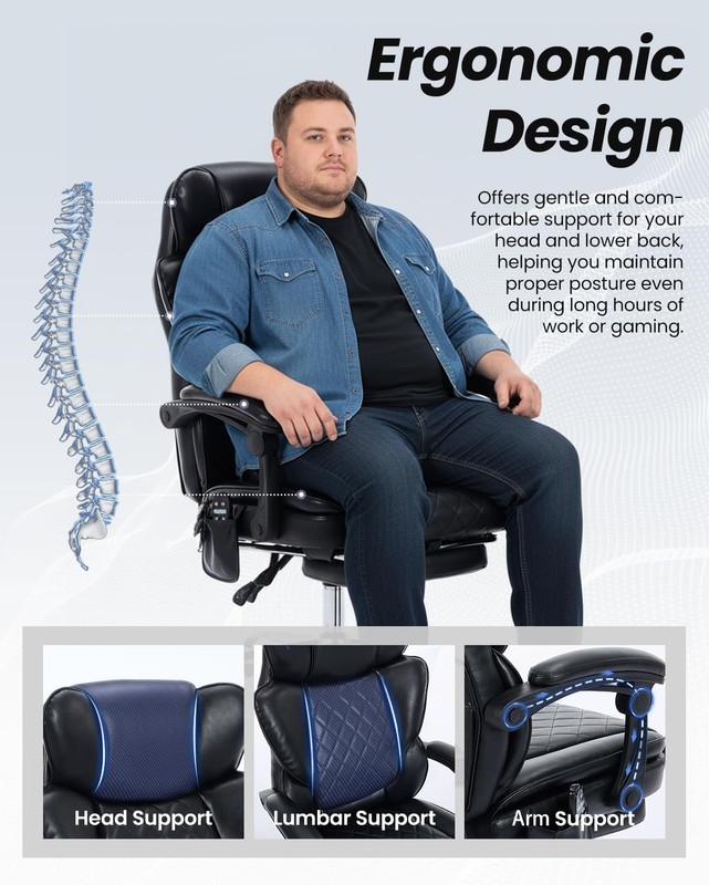 500LBS Massage Office Chair with Foot Rest, 6 Points Vibration and Heat Home Off gallery
