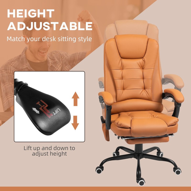 High Back Massage Office Chair with Lumbar Support and Footrest, Light Brown gallery