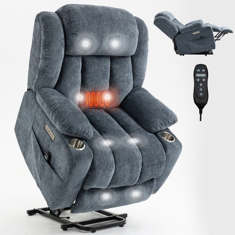 Power Lift Recliner Chair with 8-Point Massage,Lumbar Heat,USB Ports&Cup Holders