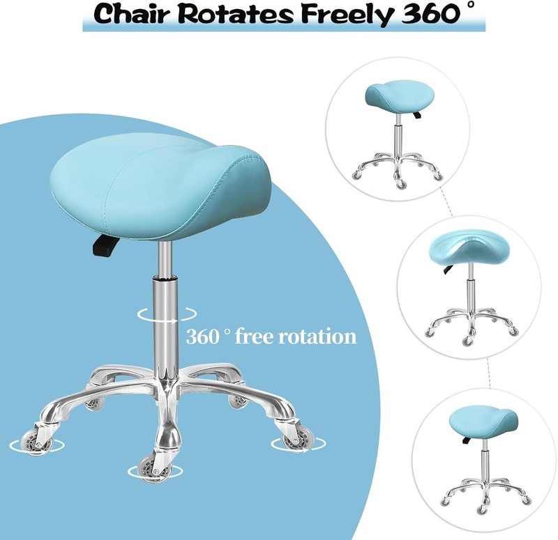 Saddle Stool Rolling Ergonomic Swivel Chair for Without Backrest, Cyan gallery