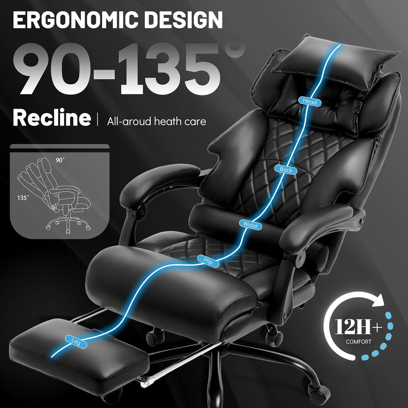 Massage Office Chair with Foot Rest, Points Vibration & Heat Executive Office Ch gallery