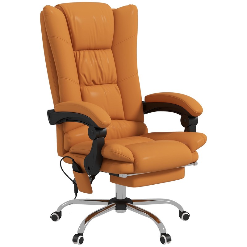 Massage Office Chair PU Leather Reclining Adjustable Swivel Wheels Light Brown