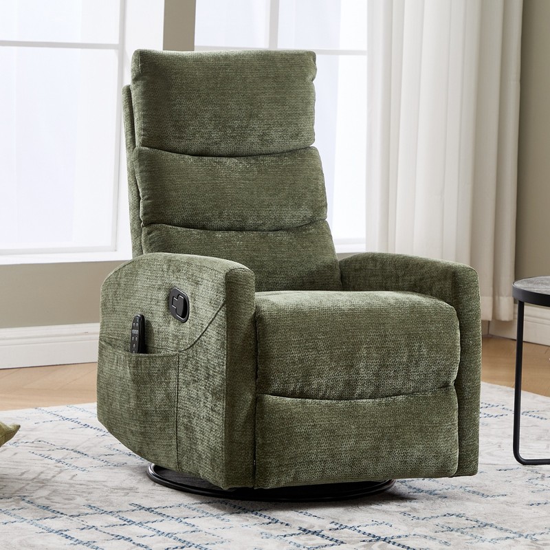 Green Fabric Recliner Chair with Massage, Heat, Rocker & Swivel