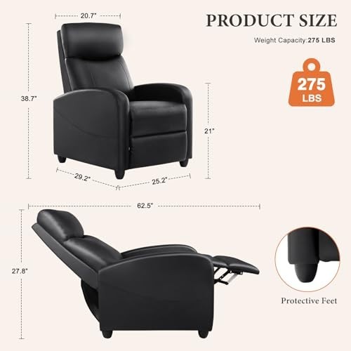 Adjustable Massage Recliner Chair for Adults - Lumbar Support, Modern Fabric, Bl gallery