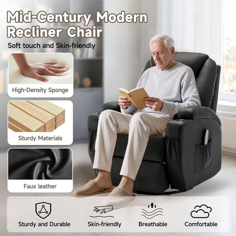 Recliner Chair, Rocking Chair with Massage and Heat, 360° Swivel Recliner Chairs gallery