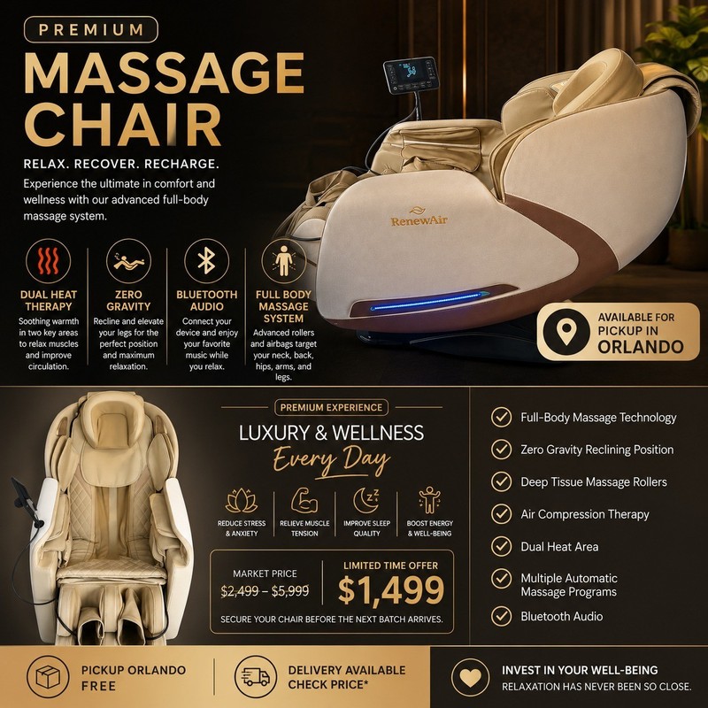 RenewAir Full Body Massage Chair Zero Gravity Heat Bluetooth Airbag S-Track gallery