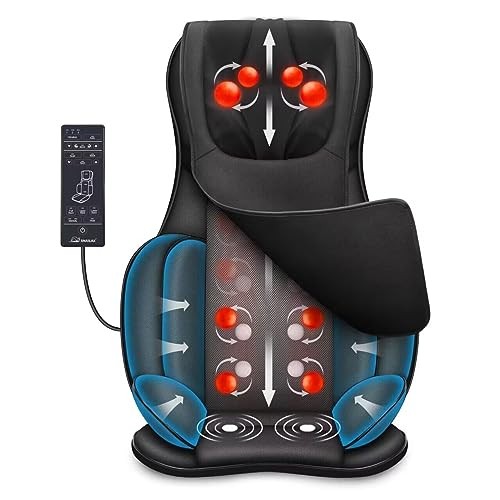 Neck Back Massager with Heat, Full Body Massage Chair Pad, Black and Grey gallery