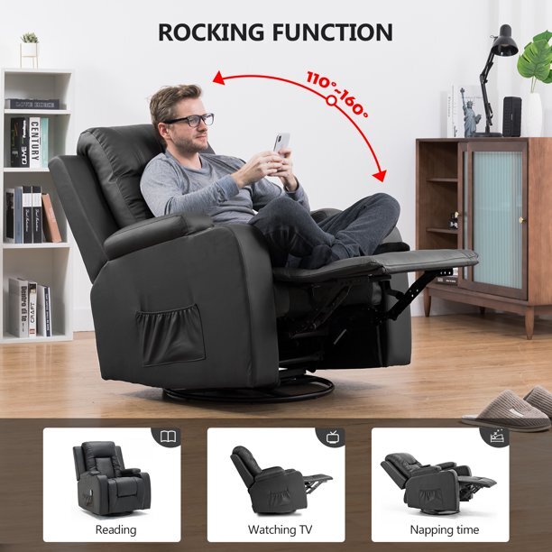 Recliner Chair Leather Sofa with Heated Massage Living Room Chair Black Brown gallery