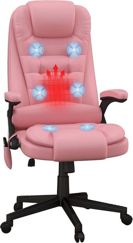 High Back Vibration Massage Office Chair Heated Reclining Pink | 6 Vibration