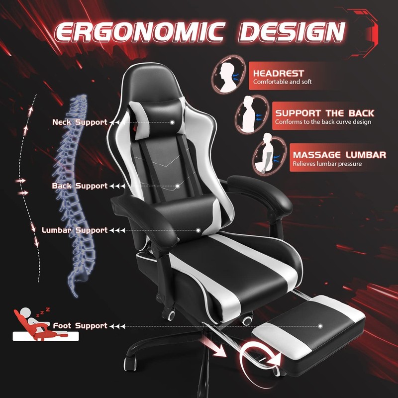 Shahoo Gaming Chair with Footrest and Massage Lumbar Support, Ergonomic Compu... gallery