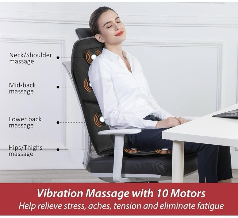 Massage Seat Cushion with Heat,10 Vibration Motors Seat Seat Cushion-Black gallery