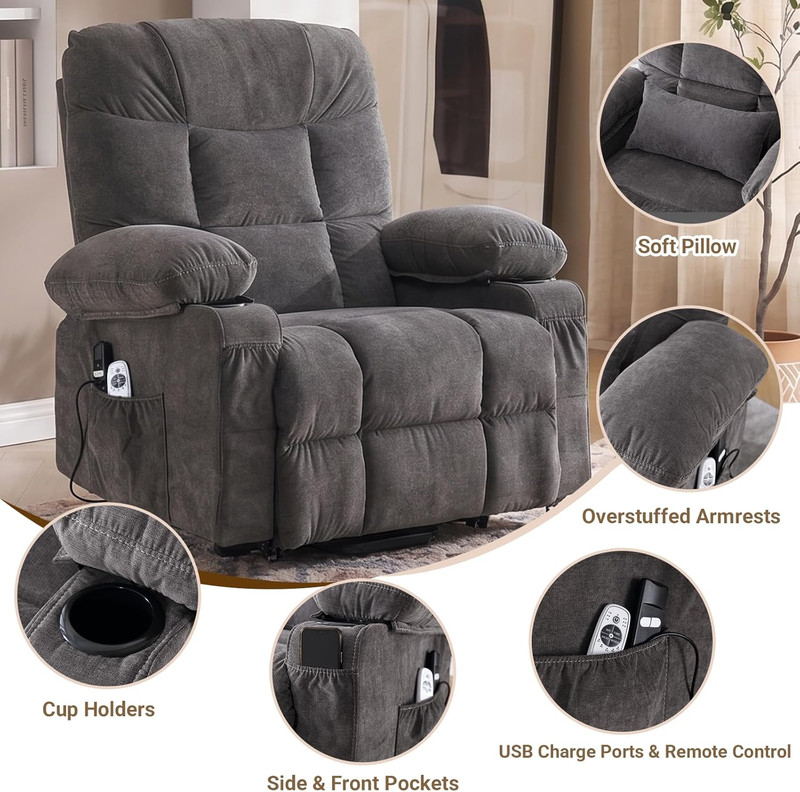Power Lift Recliner Chair for Elderly with Lumbar Heat and Vibration Massage, El gallery