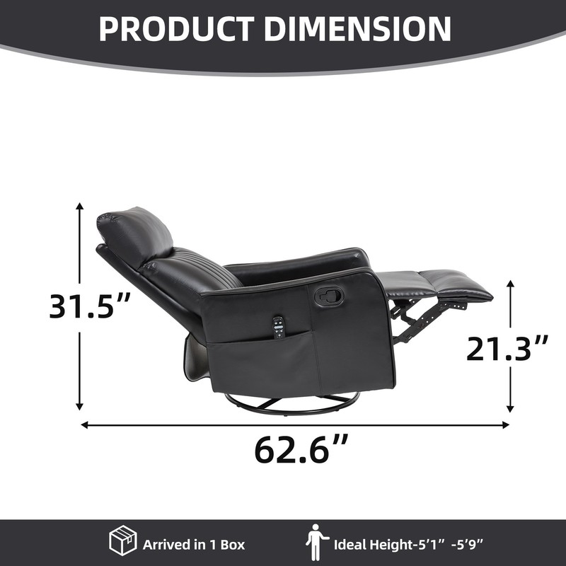 Black Faux Leather Massage Recliner Chair Heat Swivel Rocker Manual Living Room gallery