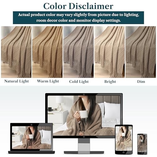 Knit Throw Blanket for Couch Bed, Soft 50 x 60 Inches - Throw Tan Taupe gallery