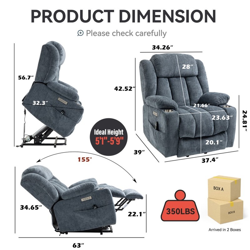 Power Lift Recliner Chair with 8-Point Massage,Lumbar Heat,USB Ports&Cup Holders gallery
