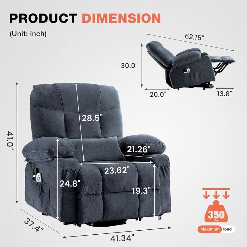 Electric Power Recliner Chair W/ Lift Assist Massage Heat USB Charging Port gallery