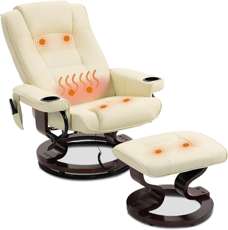 Heated Massage Recliner Chair with Ottoman, PU Leather Lounge Chair with Footres gallery