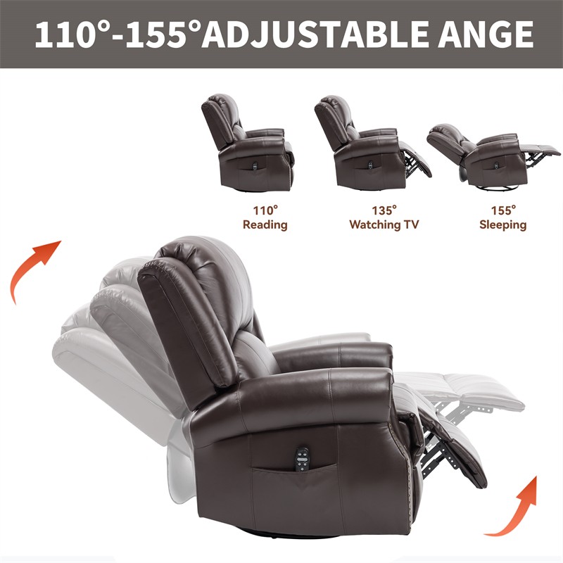 Manual Recliner Chair with Heat Therapy and Massage Function Heavy Duty Brown gallery