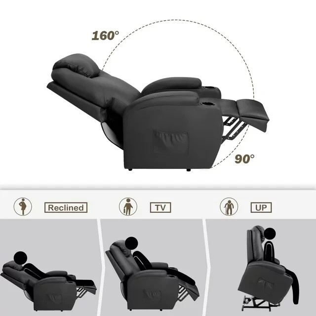 Heated Recliner Chair with USB Port 8 Node Massage Cup Holders and More Black gallery