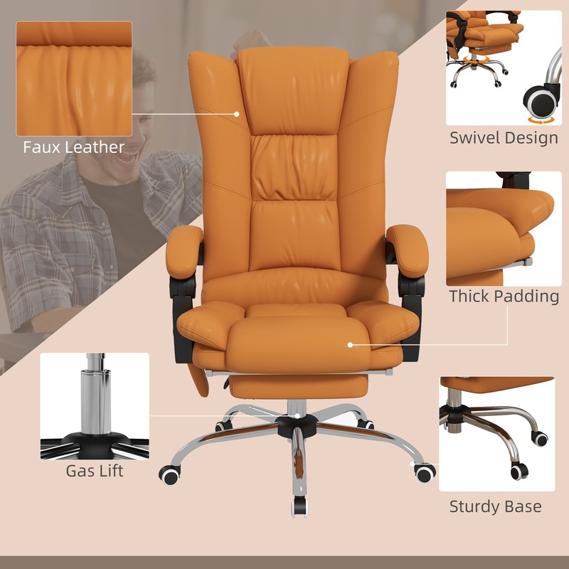 Massage Office Chair PU Leather Reclining Adjustable Swivel Wheels Light Brown gallery