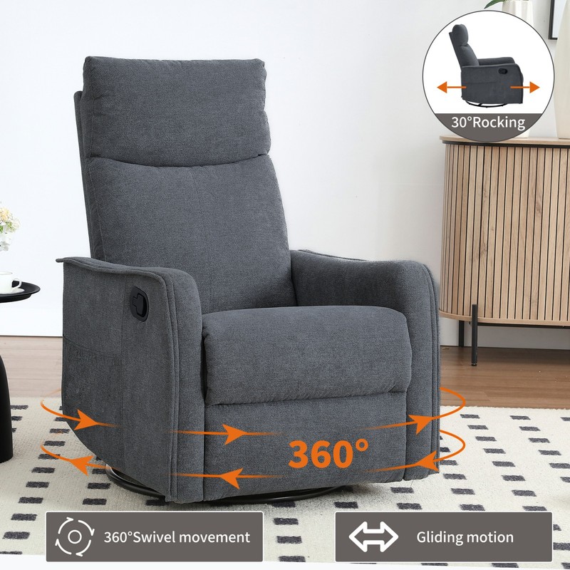 Manual Recliner Chair with Massage, Heat, Rocker & Swivel, Grey gallery