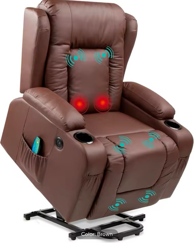 PU Leather Recliner Chair Lift Power Massage Sofa Heat Vibration Heated Leather