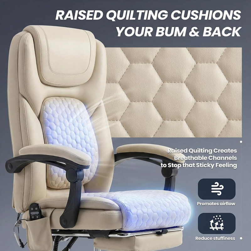 Massage Office Chair with Heat and Footrest - 3-Level 65°C Targeted Heating, 20- gallery
