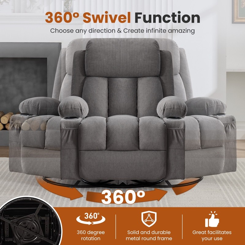 360° Swivel Rocker Recliner Chair with Vibration Massage and Heat & Pocket Usb gallery
