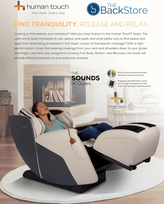 Cream Human Touch Quies Zero Gravity Massage Chair Recliner + Dual Lumbar Heat gallery