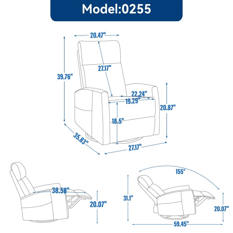 360° Swivel Rocking Recliner Chair w/ Heat Massage & 8 Vibration Nodes gallery