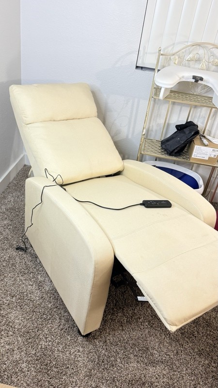 Beige Faux Leather Electric Massage Recliner Chair w/ Wired Remote, Solid