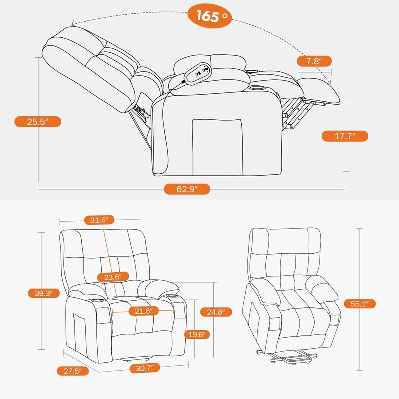 Sweetcrispy Recliner Chair | Massage, Heat, Power Lift & Cup Holders – Brown gallery